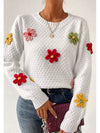 Crochet Flower Round Neck Long Sleeve Sweater