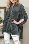 Dark Grey Lantern Sleeve Tunic Babydoll Velvet Shirt