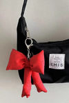 Racing Red Puff Bow Bag Charm Cute Keychain