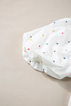 White Colorful Geometric Print V Neck Babydoll Blouse