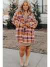 Multicolour Plus Size Plaid Print Collared Button Up Jacket