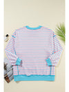 Pink Stripe Contrast Trim High Low Tunic Sweatshirt