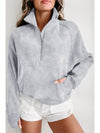 Parchment Quarter Zip Stand Neck Kangaroo Pocket Sweatshirt