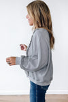 Long Sleeve Tops Light Grey Waffle Patchwork Long Sleeve Pullover Top.