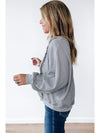 Light Grey Waffle Patchwork Long Sleeve Pullover Top