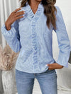 Frill Striped V-Neck Long Sleeve Blouse - Cocoa Yacht Club