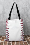 White Baseball Print Canvas Tote Bag