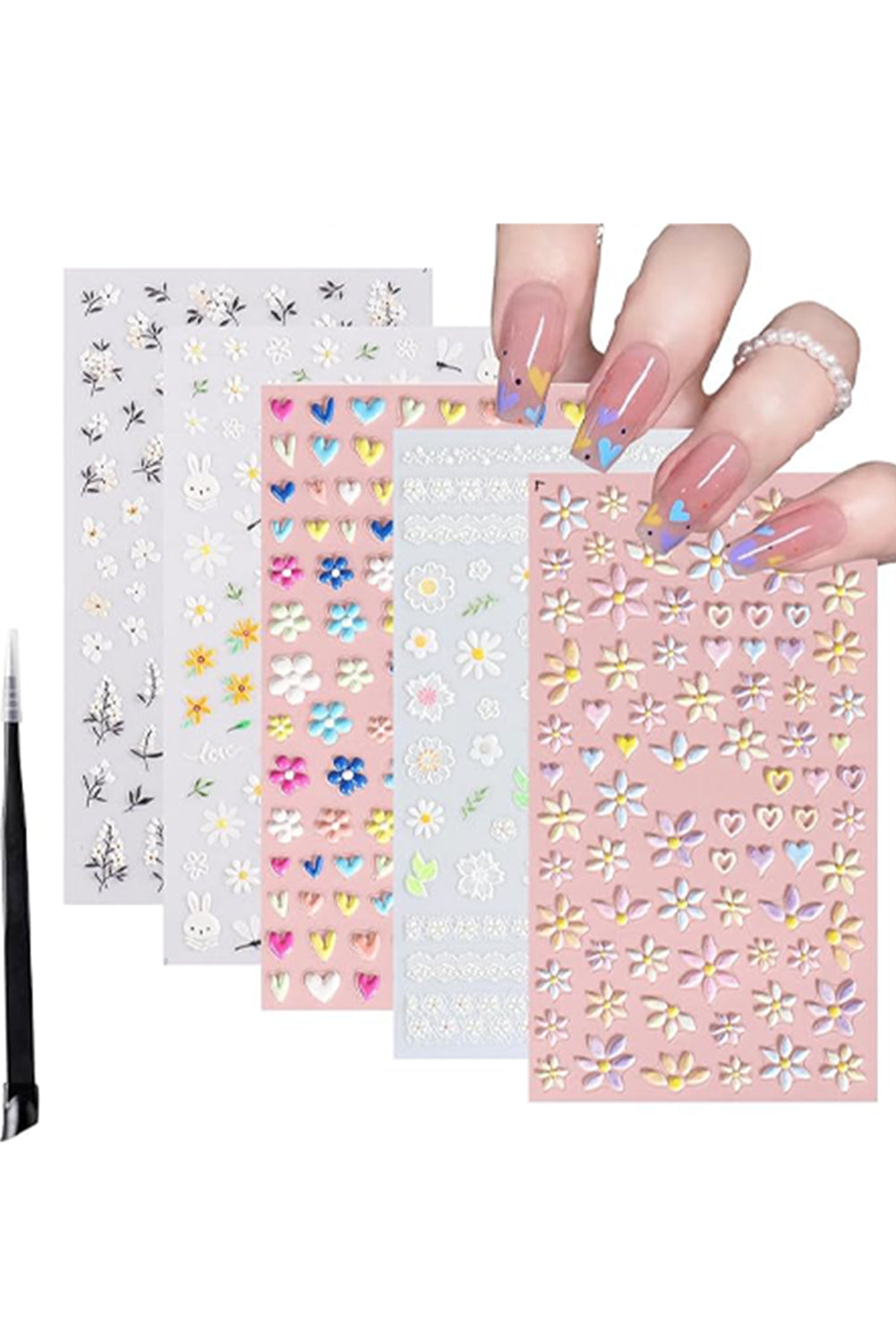 Light Pink Heart Floral Print Press-on Nail