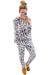 Loungewear Set Khaki Leopard Print Drawstring Hoodie and Skinny Pants Pajama Set.