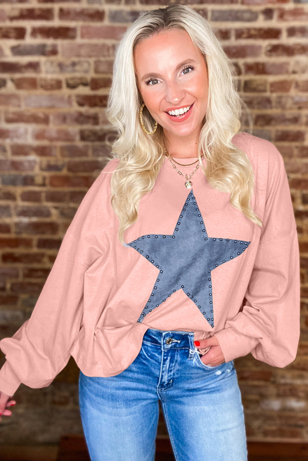 Black Studded Star Graphic Oversized Top