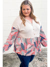 Apricot Plus Size Patchwork Textured Buttoned Blouse