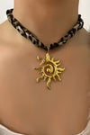 Gold Sun Pendant Leopard Print Scarf Necklace