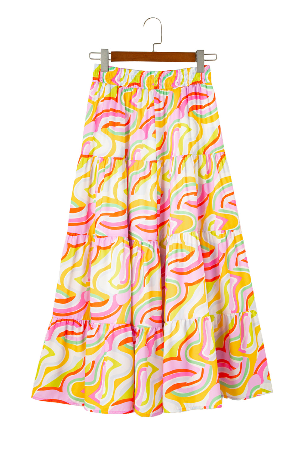 Green Bohemian Abstract Print Tiered Flare Maxi Skirt