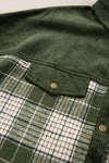 Blackish Green Snap Buttons Patchwork Plaid Shacket