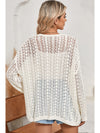 Black Hollow Out Crochet Knit Drop Shoulder Open Front Cardigan