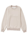 Beige Solid Color Textured Raglan Sleeve Pullover Sweatshirt