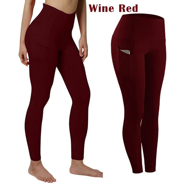 High Waist Elastic Workout Leggings Tummy Control Ruched Booty With Pocket