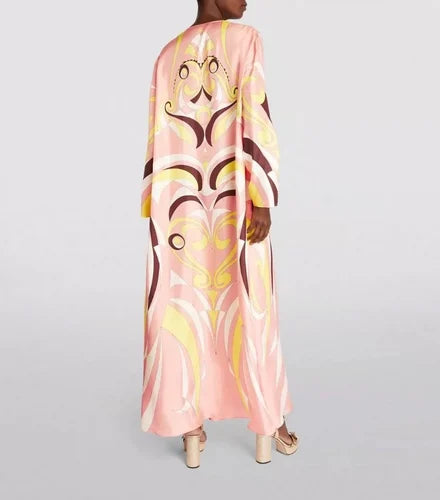 Jersey Silk Geometric Kaftan Maxi Dress