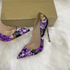 Purple Flower Patent Leather Shoes