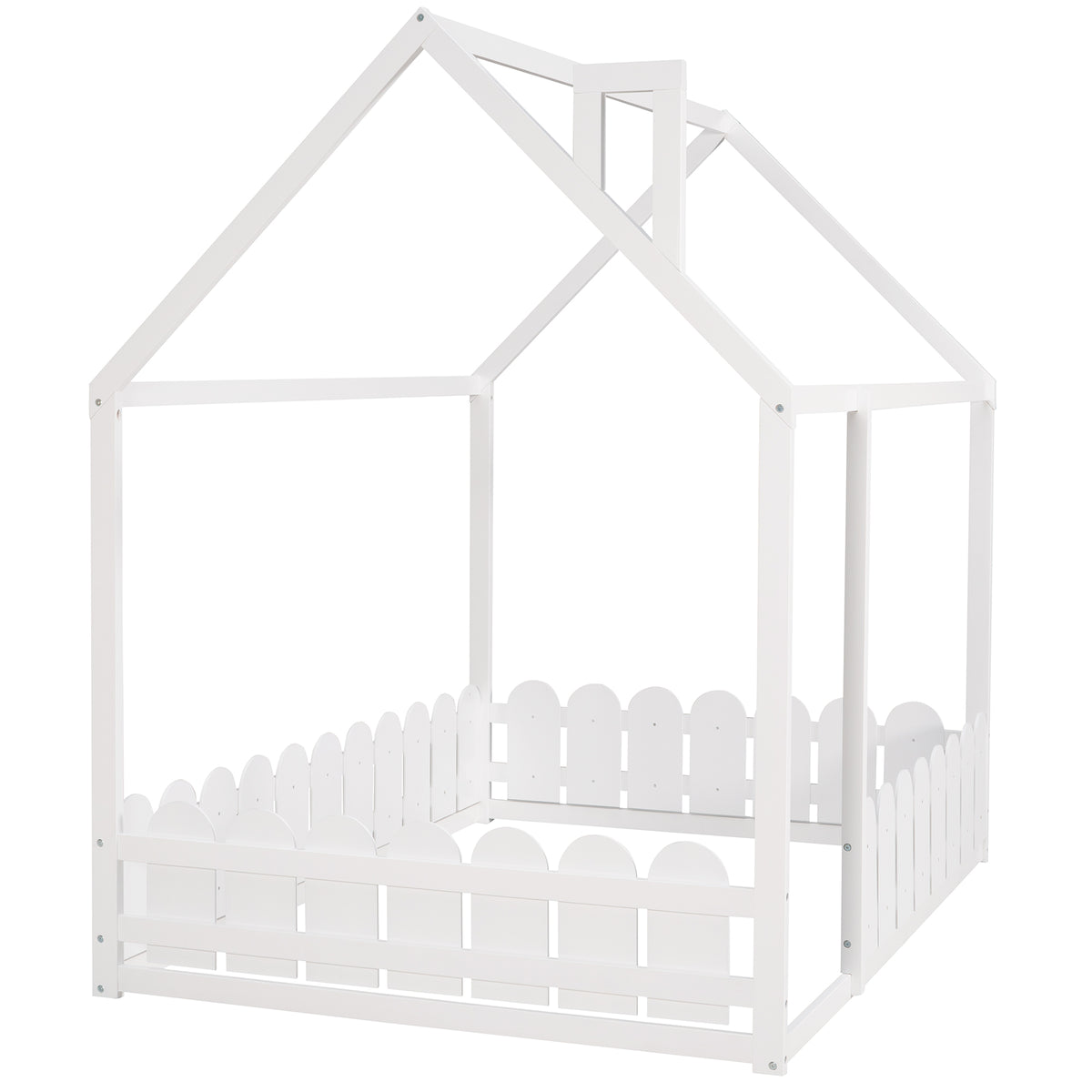 Cocoa Yacht Club Full Size Wood Bed House Bed Frame with Fence (White )