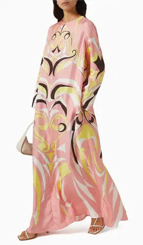 Jersey Silk Geometric Kaftan Maxi Dress