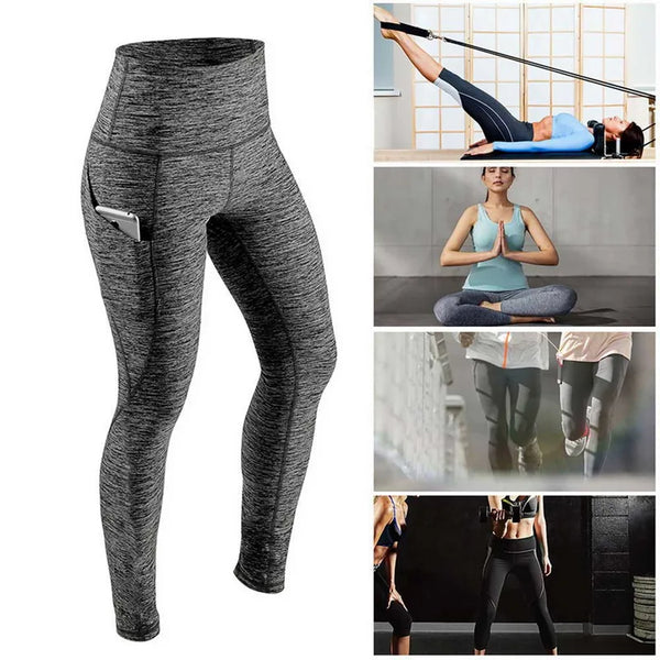 High Waist Elastic Workout Leggings Tummy Control Ruched Booty With Pocket