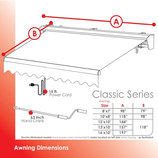 Advaning Classic Series Fully Assembled Retractable Sun Shade Canopy Awning (SAK92851)