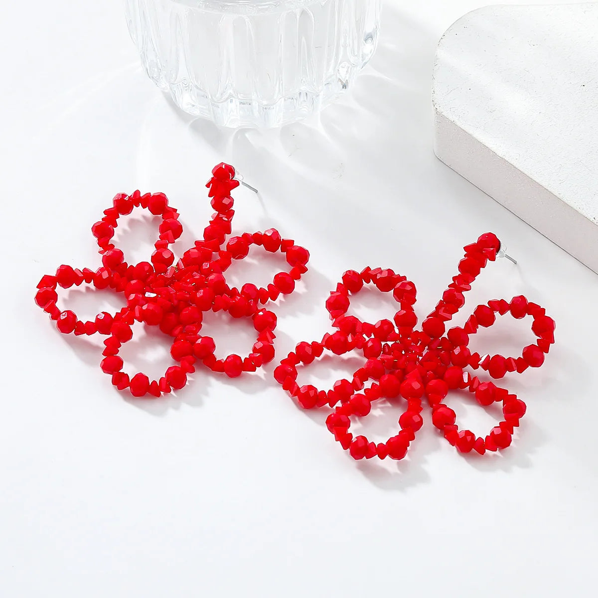 Cocoa Yacht Red Crystal Flower Earrings