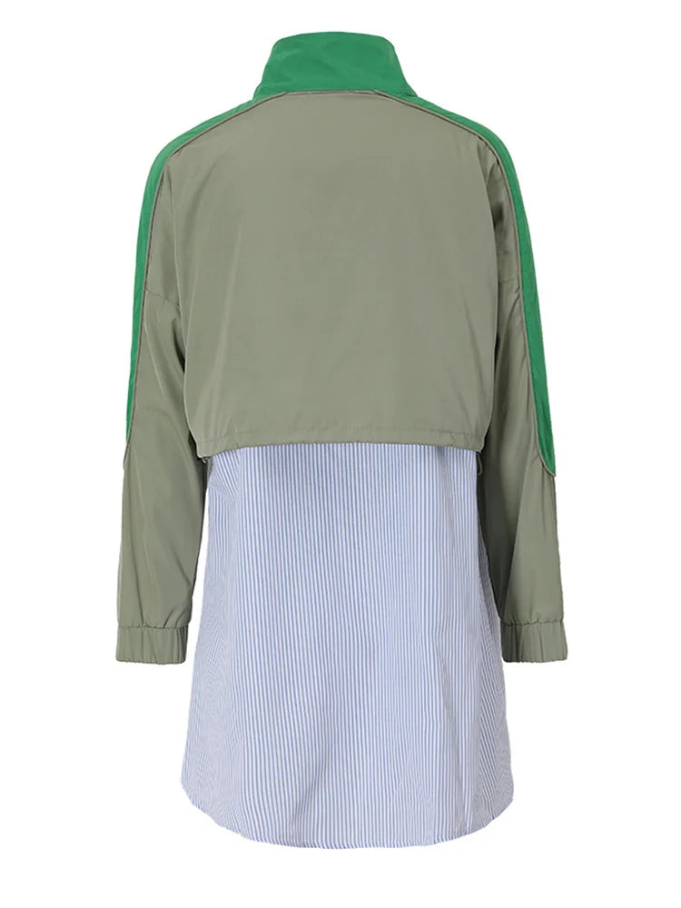 Cocoa Yacht Club Green Color-Block Striped Shirt Dress