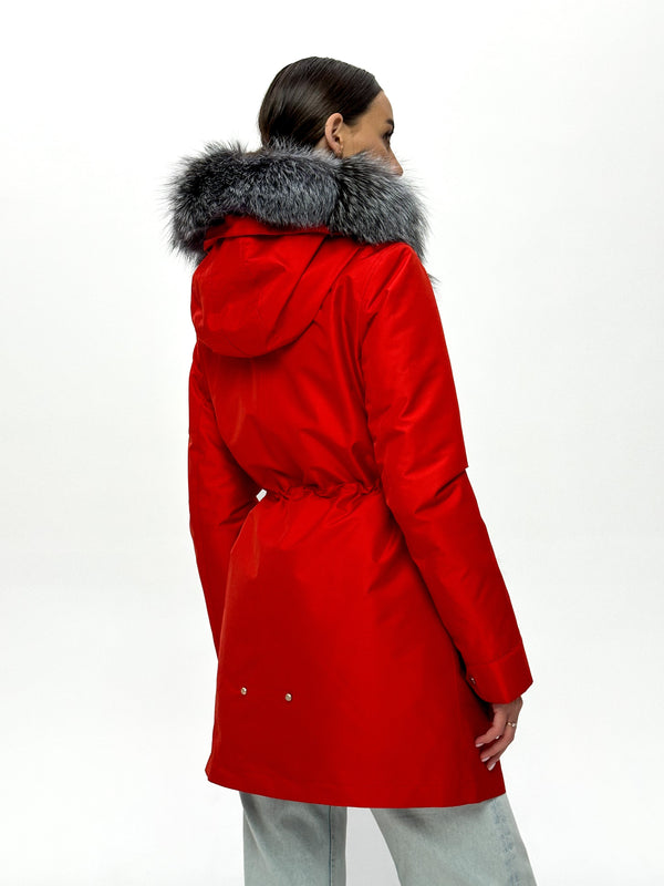 Genuine Silver Fox Fur Rabbit Fur Insulated Parka