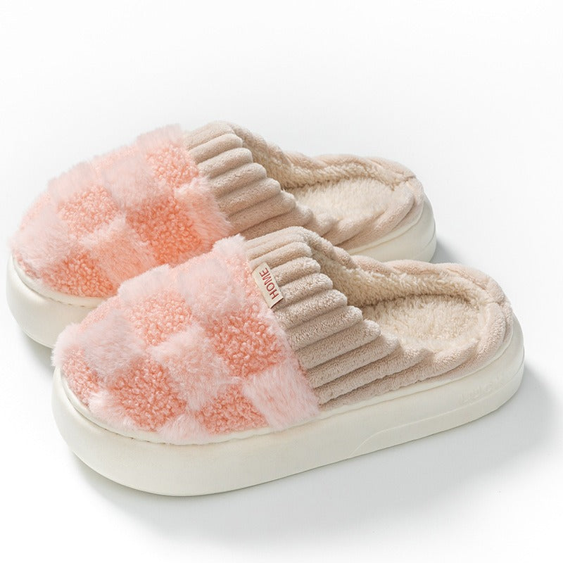 Cocoa Yacht Club Plush Cotton Checkered Slippers