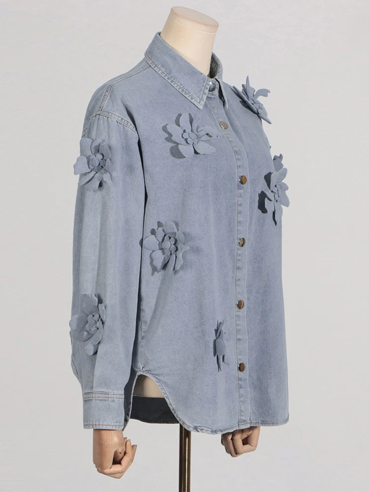 Cocoa Yacht Club Floral Applique Denim Jacket