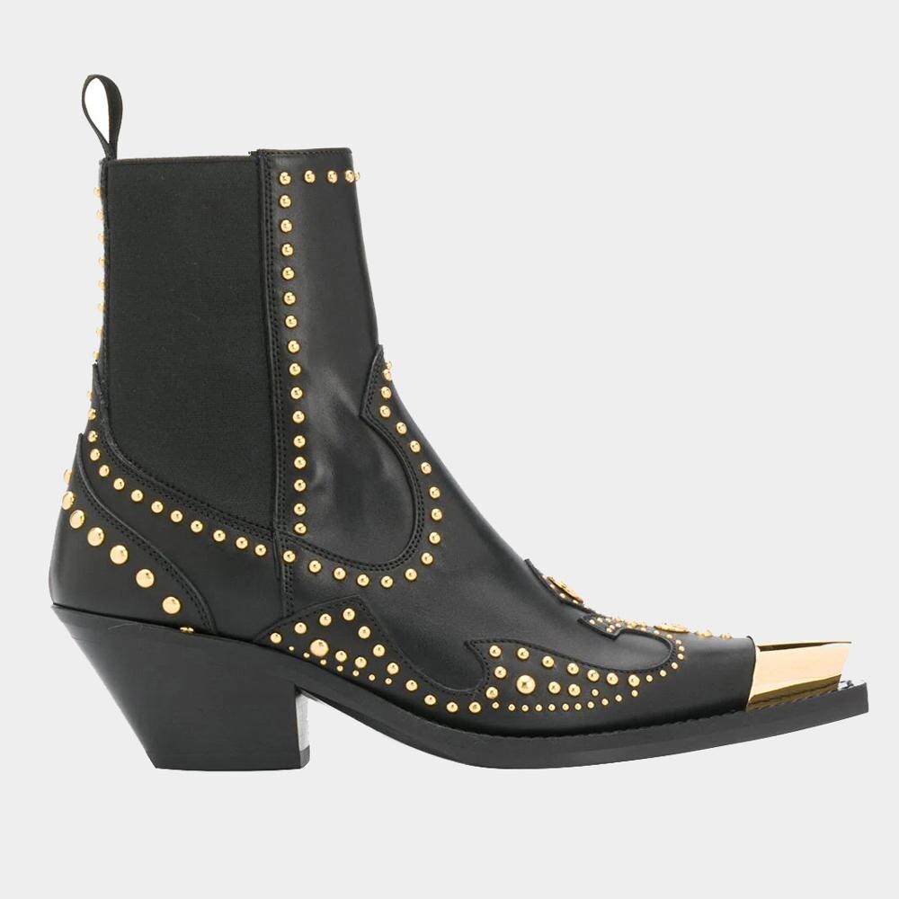 Cocoa Yacht Club Leather Metal Chunky Heel Rivet Boots