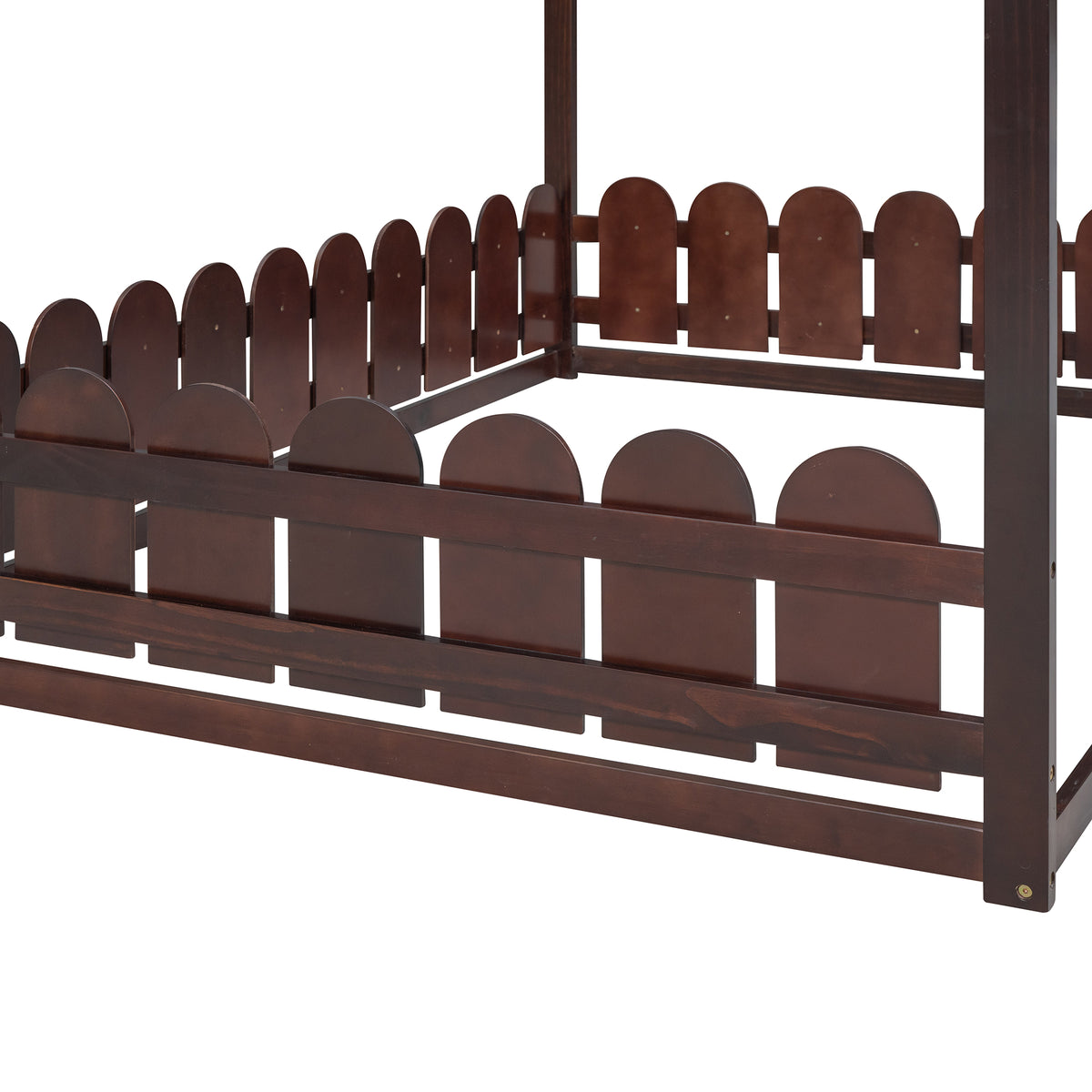 Cocoa Yacht Club Full Size Wood Bed House Bed Frame with Fence (Espresso )