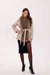 Genuine Polar Fox Fur Virgin Wool Coat in Nude