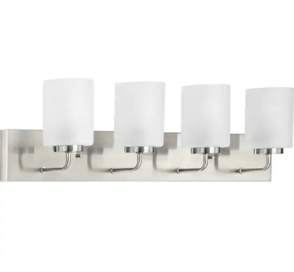 Progress Lighting Merry Collection 30 in. 4-Light Brushed Nickel Etched Glass Transitional Bathroom Vanity Light