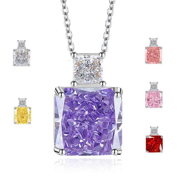 Multicolor Ice Flower Cut CZ Dual Cushion Pendant Necklace