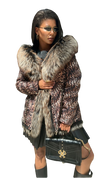 Leopard Genuine Silver Fox Fur Parka with Rabbit Fur Insulation