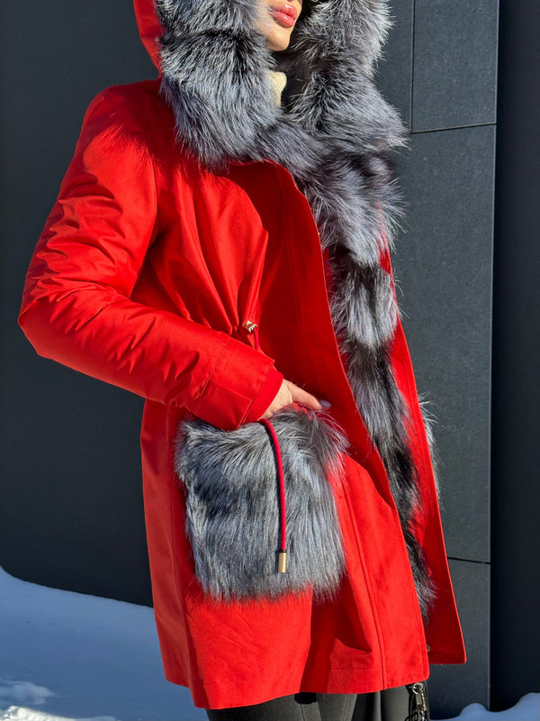 Genuine Silver Fox Fur Rabbit Fur Insulated Parka