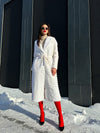 Genuine Mink Fur Rex Fur Trim Virgin Wool Coat in White