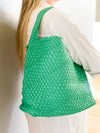 The Willow | Large Woven Vegan Leather Tote - Green.