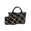 The Charli | Large Woven Neoprene Tote with Wristlet | Onyx with Mocha Stripe
