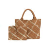 The Charli | Large Woven Neoprene Tote with Wristlet | Almond with Gold Stripe