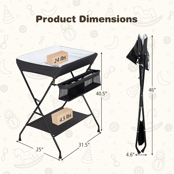 Black FoldingWide Nursery Diaper BabyChanging Table