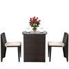3 Piece Compact Espresso/White Wicker Patio Cushioned Outdoor Chair Table Set