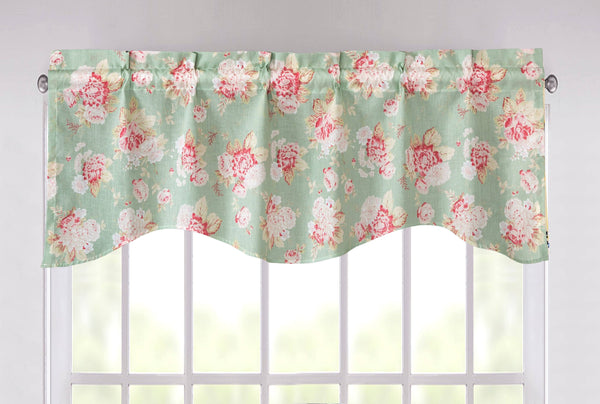 Hint of Mint Floral Pastel Roses Cottage Window Curtain Valance - 18" x 52" (JHW-3036)