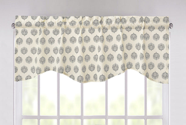 Ivory Blue Elegance Mini Medallions Floral Window Curtain Valance - 18" x 52" (JHW-660)