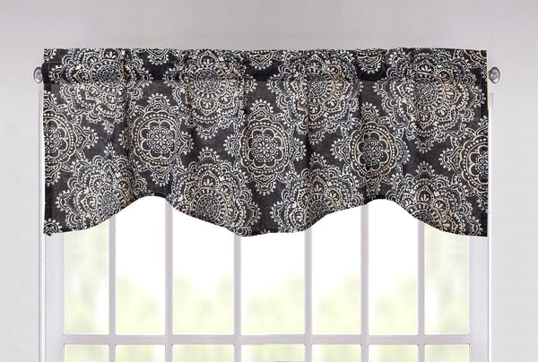 Navy Blue Bohemian Elegance Medallions Floral Window Curtain Valance - 18" x 52" (JHW-660)