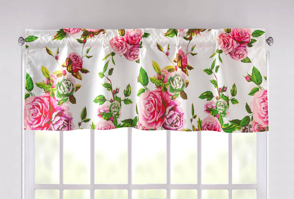 Romantic Roses Pink Floral Window Curtain Valance - 18" x 52" (JHW-879)