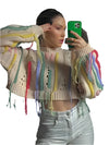 Cocoa Yacht Club Rainbow Tassel Panel Patchwork Sweater